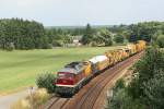 Am 4.7.2008 konnte DGT 232 550 mit einem Bauzug in Richtung Hof bei Schnberg im Vogtland im Bild festgehalten werden.