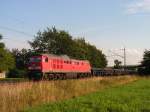 BR 232 330-1 rollt am Abend des 17.8.06 mit einem Ganzzug Plastikrohre ber die KBS 380.