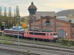Traktion4Rent 155 078-9 und 232 673-4 am 31.10.2025 im historischen Bw Gera.