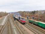 Bahnbetreib Gera Ludmilla, 232 529-8 ( 9280 1232 529-8 D-GERA ) drückt einen Kesselwagenzug mit Treibstoff ins geraer Tanklager am 15.2.2026