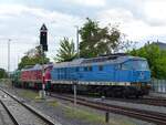 Bahnbetrieb Gera BBG V100-03, 9880 3202 655-7 D-GERA bringt am 18.5.2026 die beiden Ludmillas 232 701-3 und 233 450-6 nachhause. Hier ist der LZ r�ckw�rts auf dem Weg ins BW.