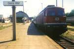 Die Nrnberger 232 458-0 steht mit dem Inter Regio nach Dortmund abfahrbereit in Gera Hbf. Mai 2000.