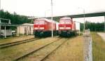 232 649(links) und 232 496(rechts) im Juni 1998 in der Rheostat-Anlage von Neustrelitz.