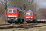 Bahnhof Hagenow mit 232 131 und 233 314. 06.03.2010