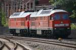 232 703 und 232 618  verabschieden  sich in den Feierabend.Reichenbach(Vogtl.)29.05.2011.