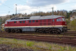 
Wieder in der DR-Farbgebung „bordeauxrot“....
Die  Ludmilla  232 088-5 (92 80 1232 088-5 D-EFW) der EfW-Verkehrsgesellschaft mbH, Frechen, ist am 23.04.2016 in Betzdorf/Sieg abgestellt.

Die ex DR V 300 wurde 1974 von LTS (Luhanskyj Teplowosobudiwnyj Sawod auch bekannt als Lokomotivfabrik Lugansk (ehemals Woroschilowgrad)) unter der Fabriknummer 0304 gebaut und als 132 088-6 an die Deutsche Reichsbahn (DR) geliefert.  Zum 01.01.1992 erfolgte die Umzeichnung in DR 232 088-5 und zum 01.01.1994 dann in DB 232 088-5. Die Ausmusterung bei der DB erfolgte zum 30.08.1998. Im August 2002 ging sie an die WAB - Westfälische Almetalbahn GmbH in Altenbeken  (als Nr. 30), bis sie im Januar 2004 an die EfW-Verkehrsgesellschaft mbH in Frechen ging. 