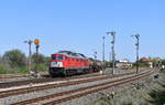 232 241 mit der Bernburger Übergabe am 16.04.2019 bei der Ausfahrt aus Köthen.