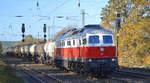 DB Cargo AG (D) mit  232 294-9  (NVR-Nummer  92 80 1232 294-9 D-DB ) und und einem Ganzzug Knickkesselwagen (Kreideschlamm) am 05.11.20 Bf. Saarmund.