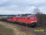 Die BR 232 600-7 mit einer BR 151 am 05.02.08 von Plauen/V nach Reichenbach/V(kurz vor Herlasgrn)