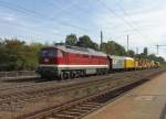 232 223-8 mit einem Bauzug der DGT aus Richtung Magdeburg kommend in Niederndodeleben.