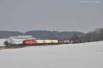 232 252 mit Gterzug am Einfahrsignal von Hiltersdorf am 10.02.2012