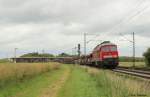 232 568 mit einem leeren Autozug am 20.06.14 bei Hohnhorst.