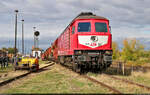 Historisches Eisenbahnwochenende Benndorf–Staßfurt    232 673-4 (132 673-5) zog und schob die Wagen des Foto-Güterzuges den Ablaufberg des Lokschuppens Staßfurt unzählige