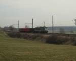 V300 003 mit 3 Wägelchen auf weiter Flur am 17.03.2015 nahe Schönberg/Plauen.