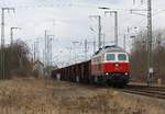 DB 232 079-4 mit leerem Schrottzug von Stralsund kommend durch Anklam am 12.03.2021