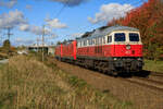 DB Cargo 232 079 mit 2x 145 als Lz am 19.10.2022 in Teschenhagen bei Stralsund aufgenommen.