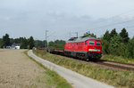 DB 232 117 mit leeren Stahlzug passiert bei Kaarst am 13 August 2016