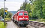 233 525 zog ihren Autozug am 17.9.24 an den s�dlichen Bahnsteizug�ngen von Hohenstadt vorbei nach Norden.
