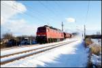 233 683-2 mit einem Dngerzuges aus Richtung Greifswald nach Poppendorf am 17.02.2009 kurz vorm Abzweig Srg.