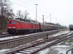 233 281-5 wartet am 30.12.2009 am Bahnhof in Schwedt, nachdem sie Waggons von den Papierwerken geholt hat