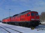 233 521, 232 426 und 232 527 stehen am 14.03.13 in Marktredwitz bei -13 Grad.