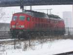 Eine 233 wartet im Februar 2006 in Brandenburg Hbf auf eine neue Leistung. 