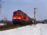 Die 233 594 am 17.02.2010 mit einem Güterzug unterwegs bei Altötting.