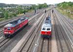 Zwei Ludmillas, 241 353-2 und 232 092-7 warten in Gera auf Streckenfreigabe Richtung Leipzig und Jena am 20.9.2019