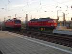 241 353 und 145 026 kurz nach Sonnenaufgang im Hbf Chemnitz.