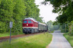 Der sogenannte „Zugbringer“ mit historischen Fahrzeugen am letzten Mai Wochenende zwischen Bergen auf Rügen und Lauterbach Mole.