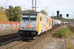 246 001 HVLE mit Kesselwagenzug am 04.10.2013 in Rathenow