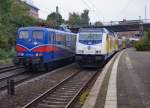 DB/metronom/EGP SRI: Begegnung zwischen RE 5 nach HAMBURH HBF mit metronom 246 005-3 und EGP SRI 151033-8 (ehemals DB) in HAMBURG HARBURG am 14. Oktober 2015.
Foto: Walter Ruetsch