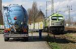 ITL Captrain 250 007-2 mit E-Waggons im Anschluss Binnenhafen Anklam  📆 März 2023 🧭 ich stehe am Anschluss Binnenhafen Anklam 