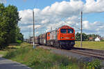 Der HVLE-Tiger 250 008 führte am 14.09.25 den Kalkzug aus Blankenburg nach Spreewitz durch Wittenberg-Labetz Richtung Falkenberg(E).