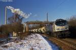 Grey Tiger mit Gipszug vor der Kulisse des HKW Chemnitz Nord am 15.01.06.