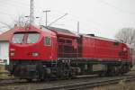 HVLE V330.5(250 008-0)stand am Morgen des 06.12.2014 im Bahnhof Rostock-Bramow abgestellt.