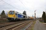 STOCK Transport Voith Maxima 264 003-5 mit Silowagenzug in Hanau Südeinfahrt am 03.02.19