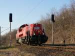 Voith Gravita 15L BB 265 008 solo in Richtung Naundorf; Coswig (Dresden), 19.03.2015    