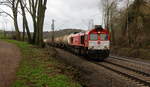 Die Class 66 DE6312  Alix  von Crossrail kommt die Gemmenicher-Rampe herunter nach Aachen-West mit einem Kesselzug aus Belgien nach Aachen-West(D).