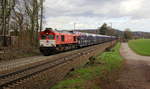 Die Class 66 DE6312  Alix  von Crossrail kommt mit viel Dieselpower die Gemmenicher-Rampe hochgefahren aus Richtung Aachen-West in Richtung Montzen/Belgien mit einem langen Fiat-Autozug aus Tychy(PL) nach Antwerpen(B).
Aufgenommen an der Montzenroute am Gemmenicher-Weg. 
Bei Sonne und Regenwolken am Mittag vom 7.3.2019.