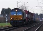 Eine Class66 zieht einen Gterzug von Venlo aus in Richtung Viersen. Das Foto stammt aus Dlken und ist vom 26.11.2007