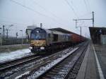 Class 66 mit Containern durchfhrt Braunschweig Hbf in Richtung Lehrte (18.3.2008)