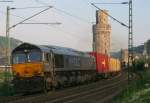 MRCE 653 09 (Class66) mit einem Klv ->Koblenz in Oberwesel 31.7.08