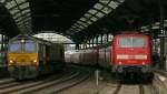 Class 66 mit Gz und 111 114 mit RE10427 nach Dortmund in Aachen Hbf 22.2.2009