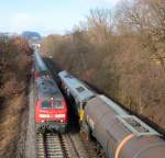 Glck im Unglck hatte ich am 23.1.2009, als 218 410 an der sdlichen Bahnhofsausfahrt von Biberach/Riss mit ihrem IRE, einem  lzug Richtung Ulm begegnete.