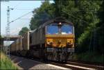 Class 66 mit einem Gz Richtung Aachen West als Umleiter an Km 26.0 16.7.2009