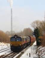 Aufgrund meiner Unwissenheit entstand am 23.01.2010 in Chemnitz-Borna nur dieser Notschuss der beiden Class 66 29003 und 29004 der HHPI. Das linke Streckengleis ist zur Zeit fr den Verkehr gesperrt. Das htte man frher wissen mssen ;)