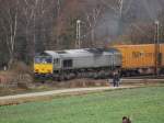 Eine Class 66 mit Container-Zug fhrt den Gemmenicher Weg (Aachen) hoch in Richtung Belgien (13.02.11)