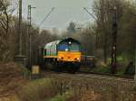 Class66 PB17 zieht am 01.04.2011 einen leeren Blei-Erzzug auf der Rampe der Montzenroute von Aachen West nach Belgien hoch. 