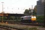 Die Class 66 DE6309 von Crossrail rangiert in Aachen-West bei Sonne.